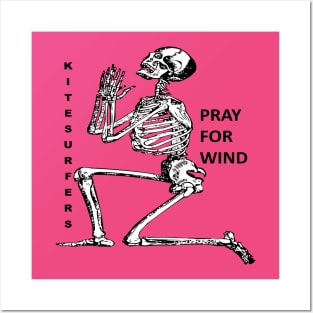 Kiteboarding Humor Kneeling Skeleton Praying For Wind 1 Posters and Art